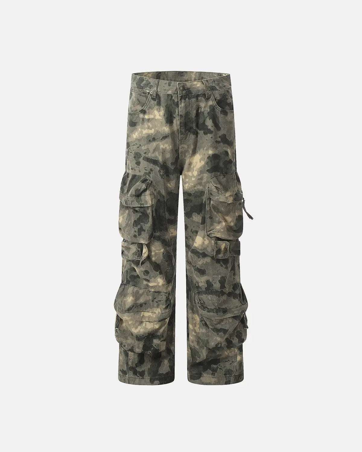Inflation Camo Multi-Pocket Baggy Cargo Pants with multiple pockets and relaxed fit, featuring a camouflage design and streetwear style.