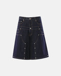 Inflation Streetwear double waist rivet baggy jorts, denim pants with rivet details and a relaxed, oversized fit.