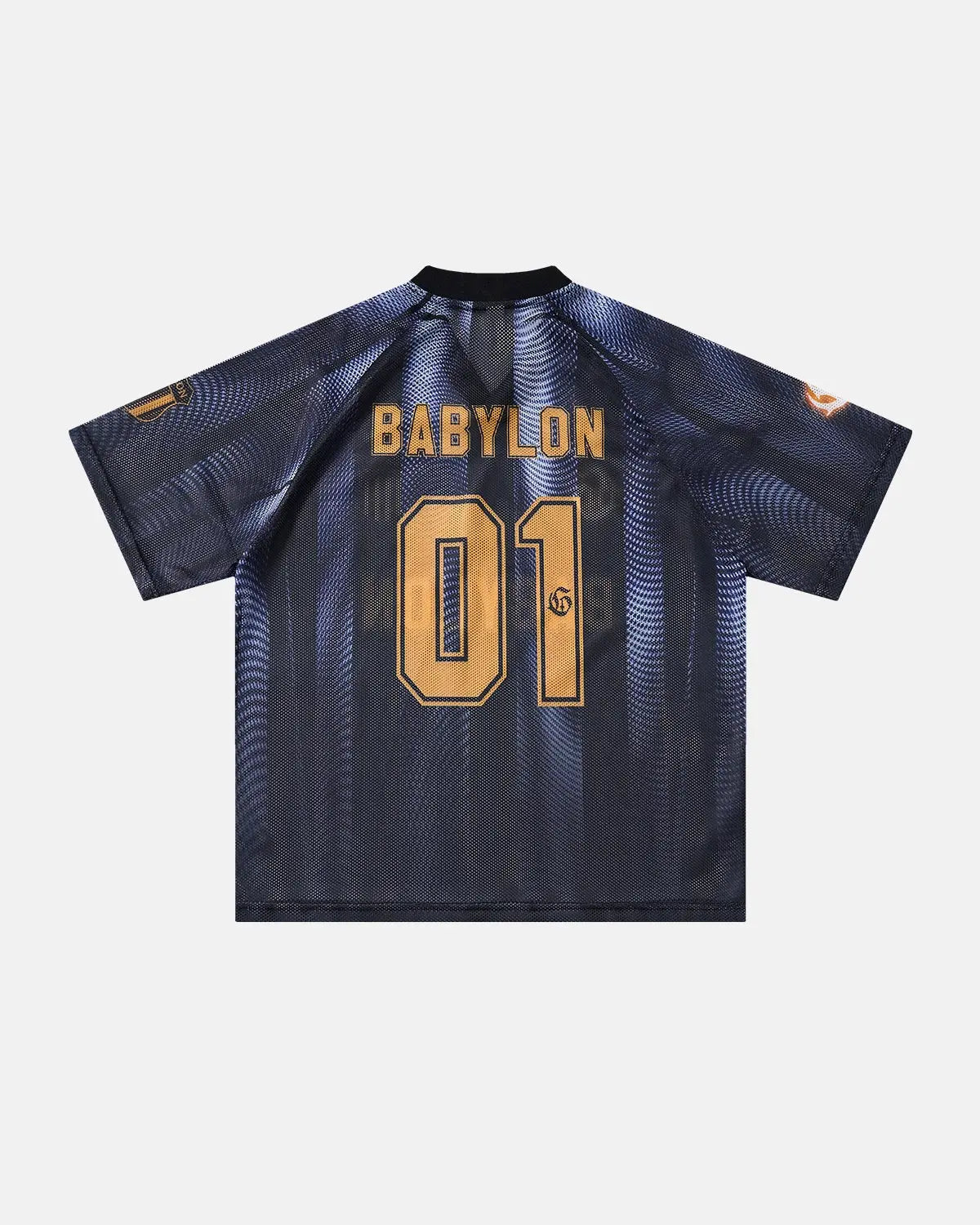 Inflation Streetwear gradient pattern mesh jersey t-shirt with vibrant colors and breathable fabric, casual streetwear style.