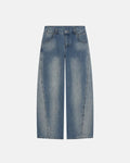 Inflation Bamboo Weave Cinch Back Baggy Jeans showing relaxed fit, bamboo-inspired fabric texture, and adjustable cinch waist detail.