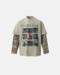 Inflation Streetwear camo sleeve layered graphic T-shirt featuring bold camouflage print and layered design for a stylish streetwear look.