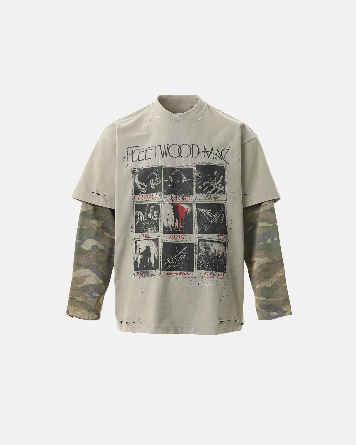 Inflation Streetwear camo sleeve layered graphic T-shirt featuring bold camouflage print and layered design for a stylish streetwear look.