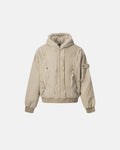 Inflation streetwear faux fur lined washed hooded jacket with front pockets and adjustable drawstrings, casual winter outerwear.