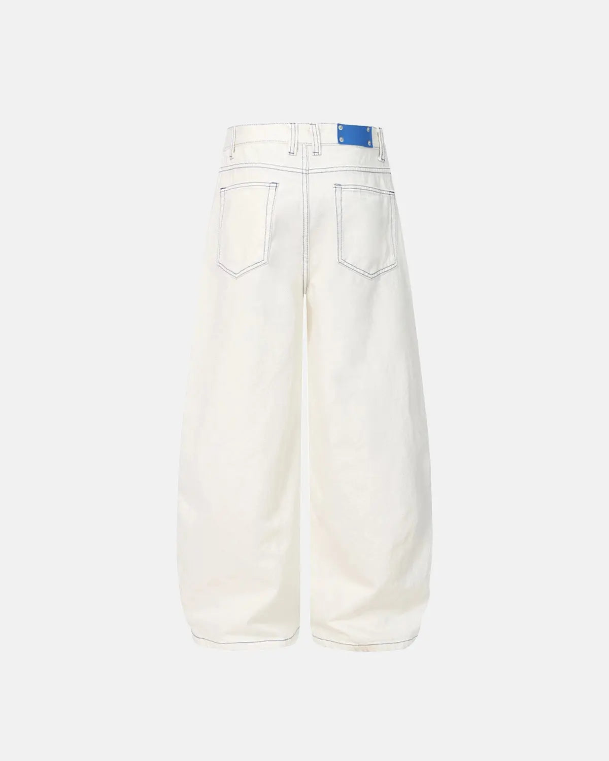 Inflation Contrast Stitch Baggy Jeans, casual streetwear pants with oversized fit and visible contrast stitching, front view.