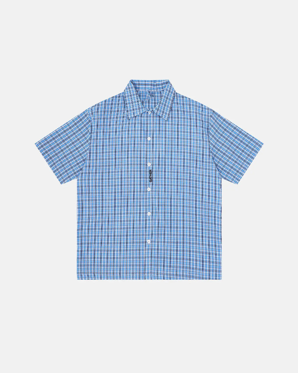 Inflation Streetwear plaid script embroidered short-sleeve shirt featuring a classic plaid pattern and embroidered logo design.