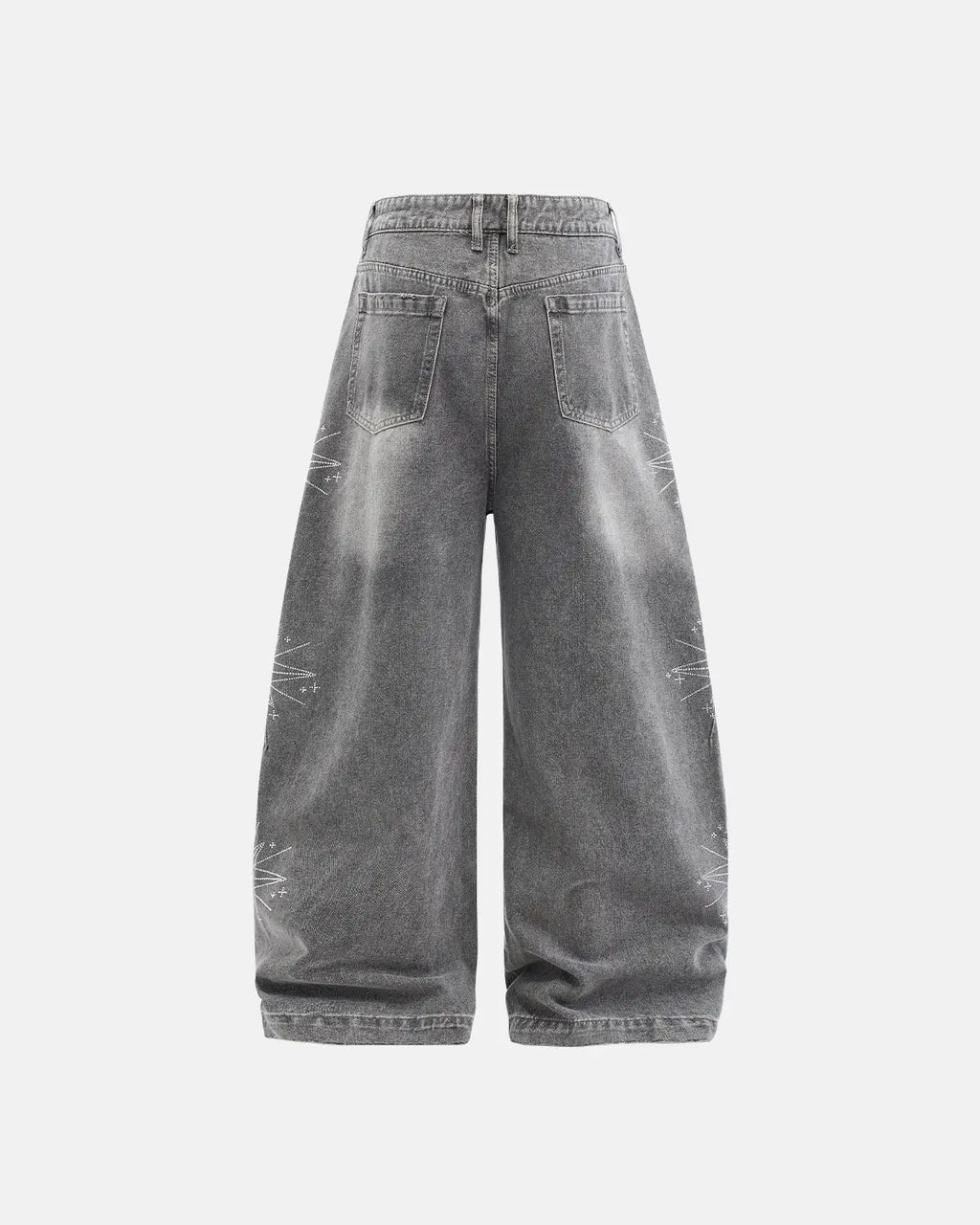 Inflation Star Graphic Rhinestone Barrel Baggy Jeans, stylish pants with star design and rhinestone accents, casual streetwear look