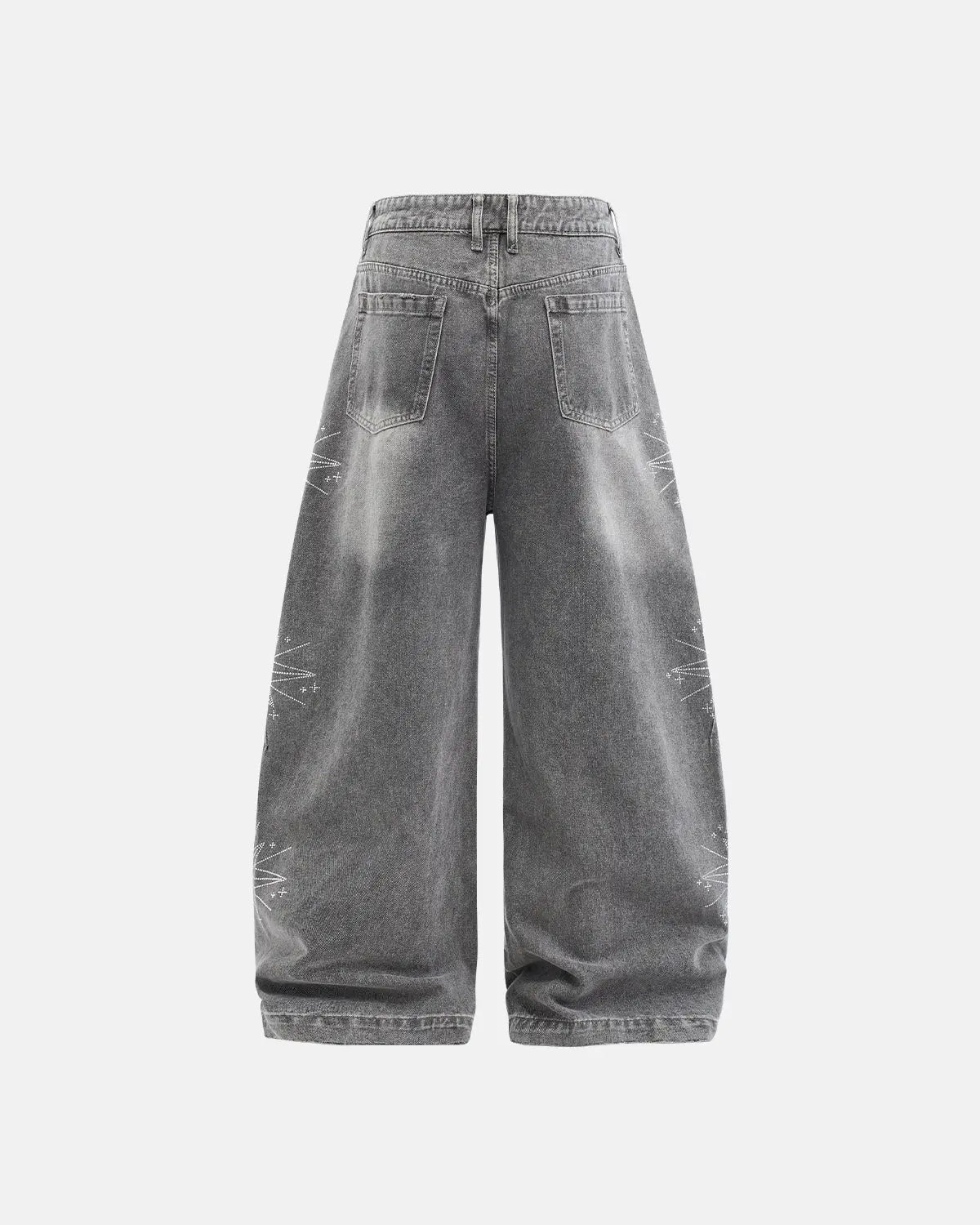 Inflation Star Graphic Rhinestone Barrel Baggy Jeans, stylish pants with star design and rhinestone accents, casual streetwear look