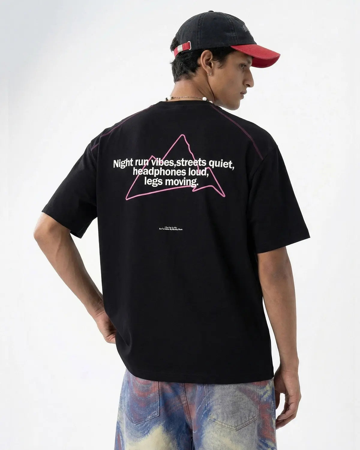 Inflation Streetwear glow-in-the-dark stitching oversized T-shirt with visible luminous seams and relaxed fit style.