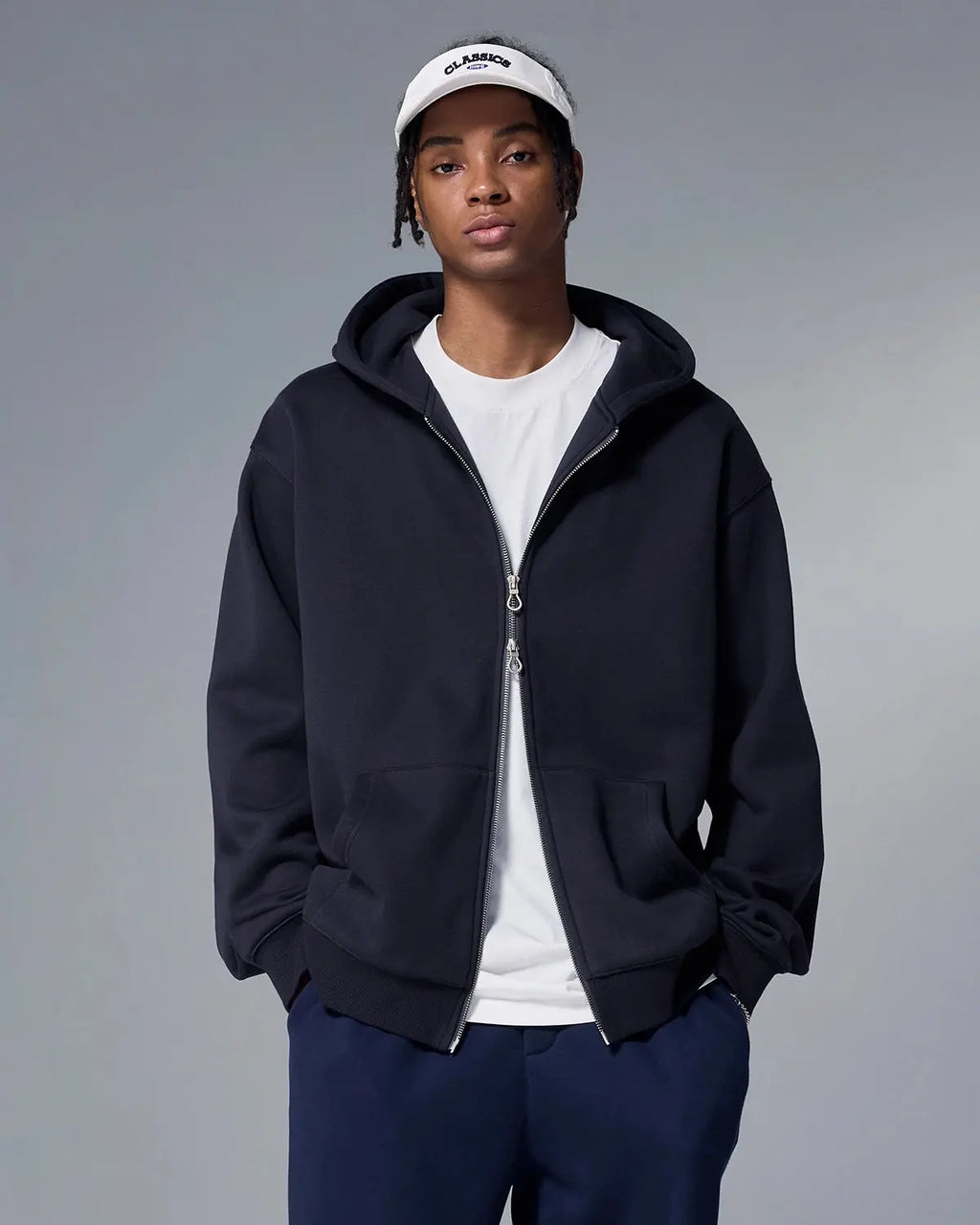 Inflation Streetwear fleece zip-up oversized hoodie in soft, cozy fabric with a front zipper and relaxed fit.