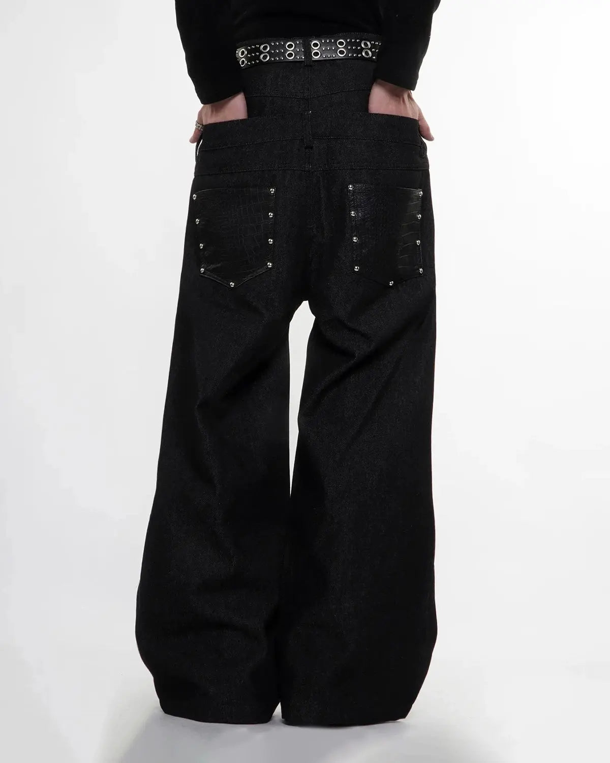 Inflation Double Waist Raw Super Baggy Jeans shown with oversized fit, raw denim, and streetwear style.