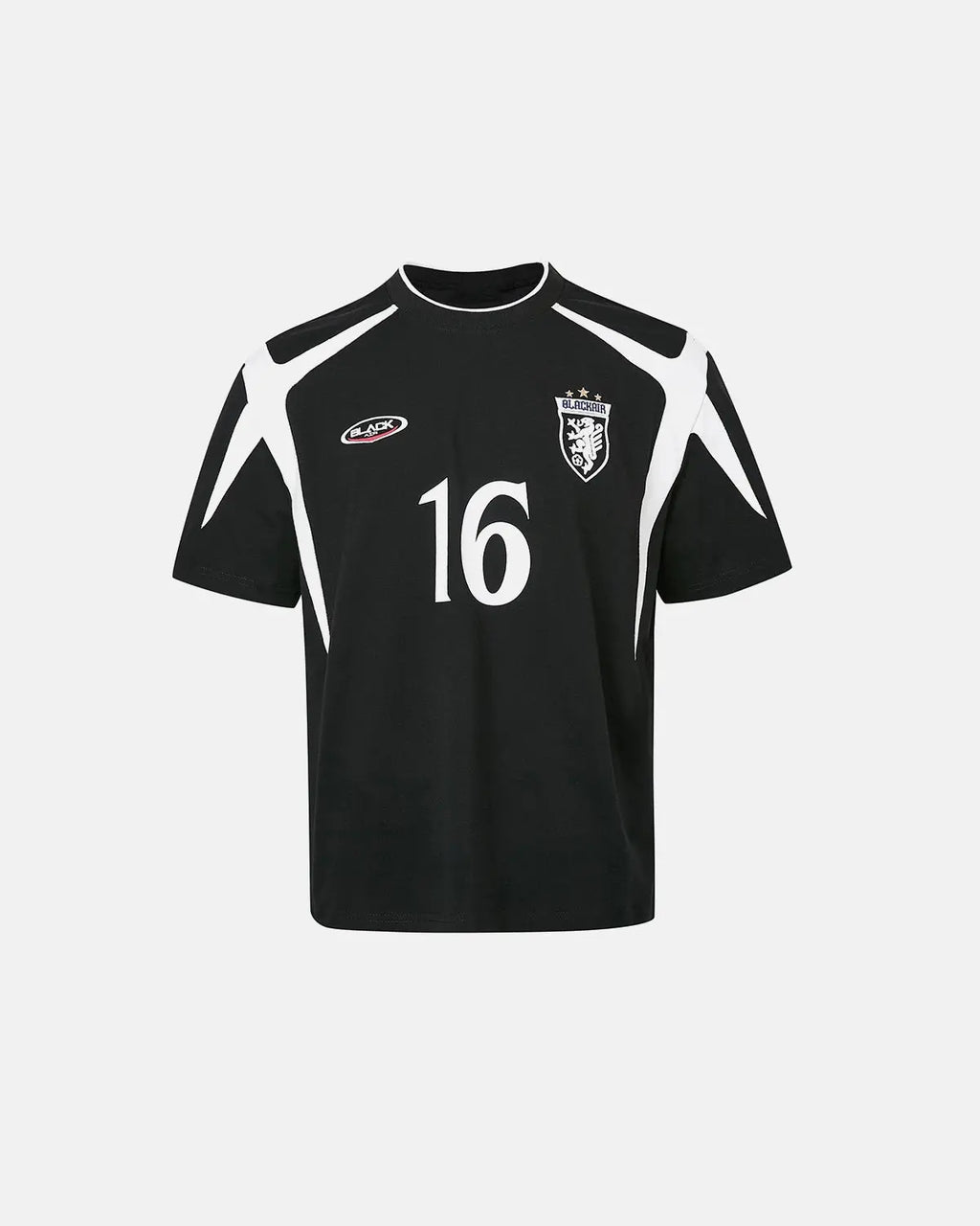 Inflation Retro Color Block Embroidered Jersey T-Shirt featuring bold color blocks and intricate embroidery details.