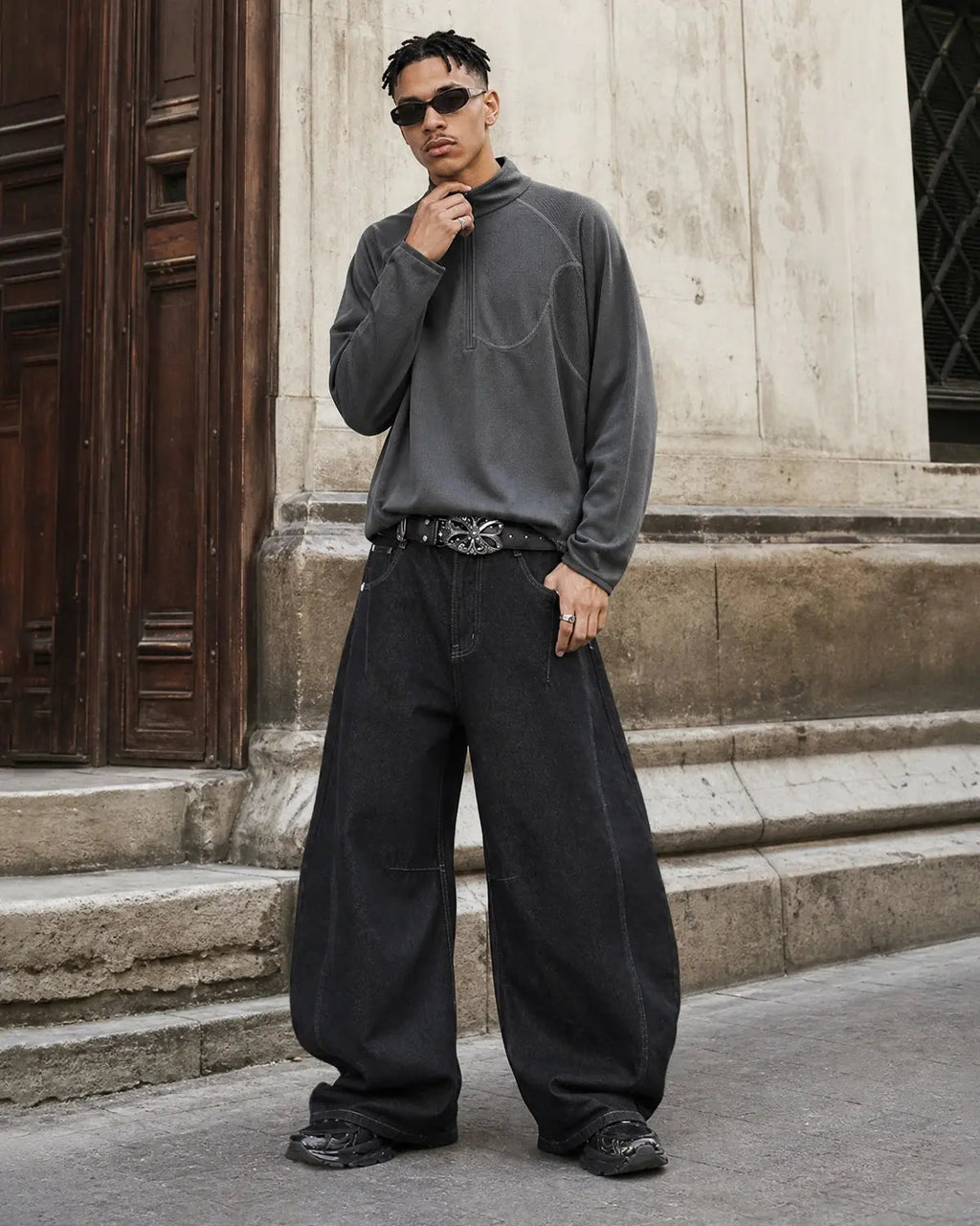 Inflation Streetwear breathable grid fleece half-zip sweatshirt with a relaxed fit and stylish design, shown in the product image.