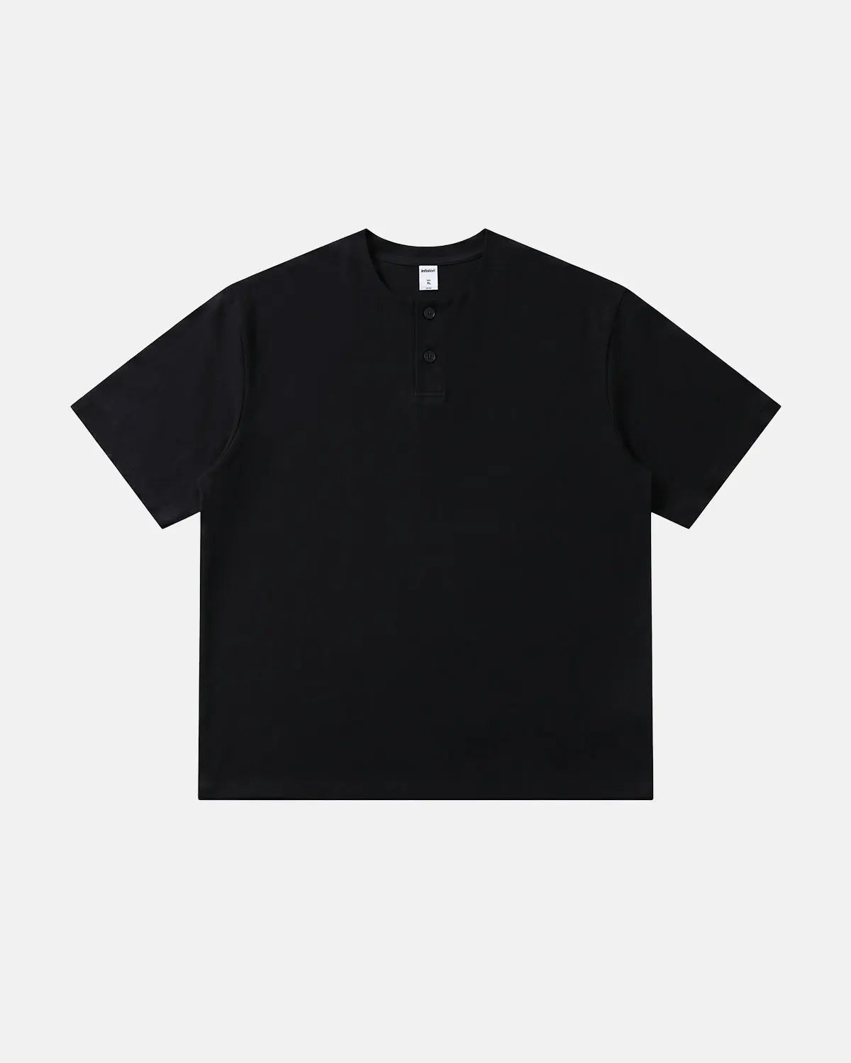Inflation Streetwear Old Money Henley Collar T-Shirt in black, featuring a casual fit and classic henley neckline.