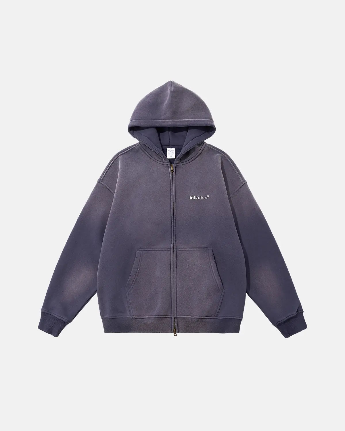 Inflation Streetwear Monkey Wash Zip Up Hoodie, front view showing the design and zipper details on a casual hoodie.