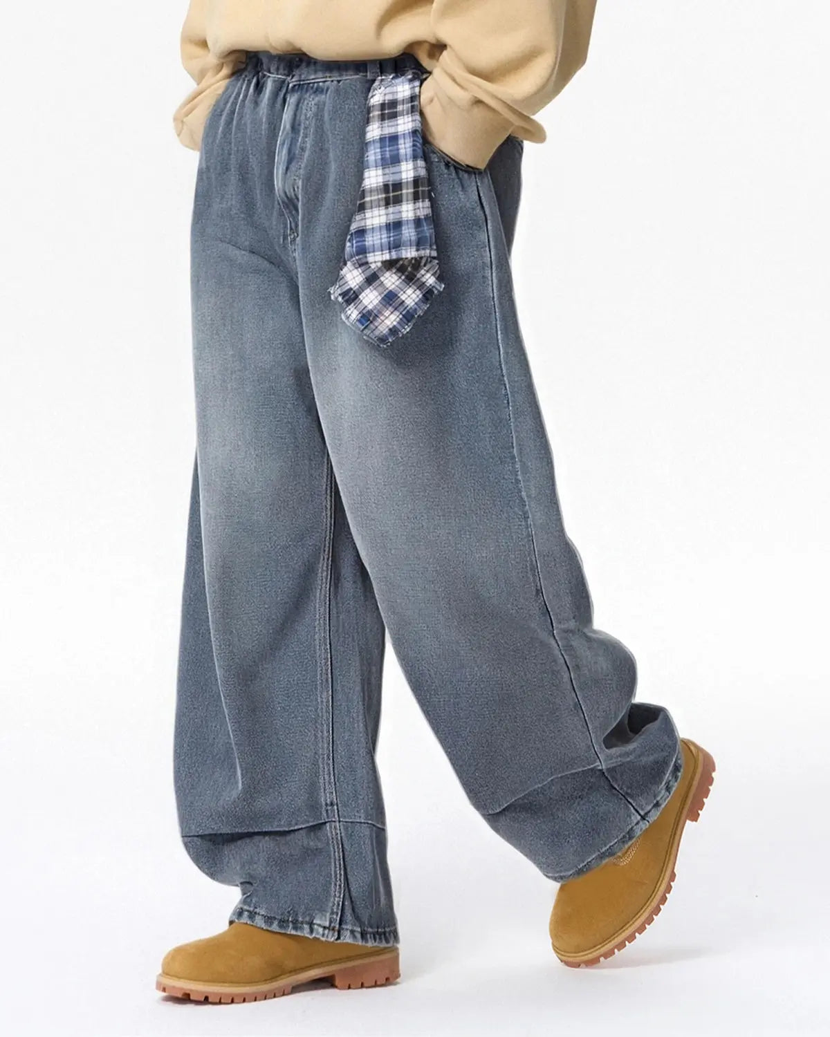 Acid wash detachable bandana baggy jeans by INFLATION featuring relaxed fit and streetwear style with visible bandana accents