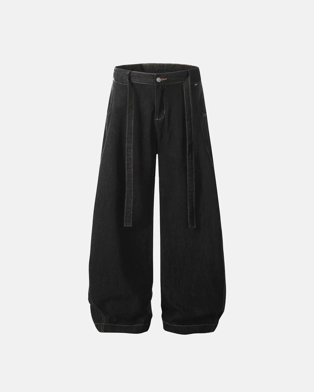 Raw baggy jeans with contrast stitching from Inflation Streetwear, featuring a relaxed fit and distressed denim style.