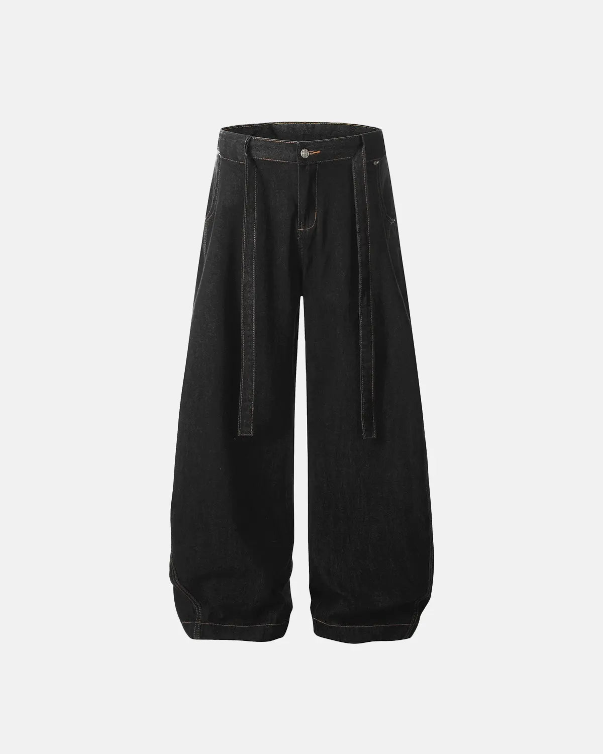 Raw baggy jeans with contrast stitching from Inflation Streetwear, featuring a relaxed fit and distressed denim style.