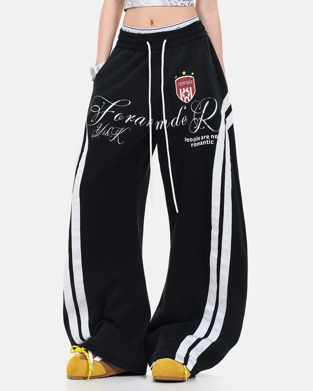 Inflation Washed Stripe Barrel Sweatpants, casual pants with blue and white stripe pattern, relaxed fit and comfortable fabric.