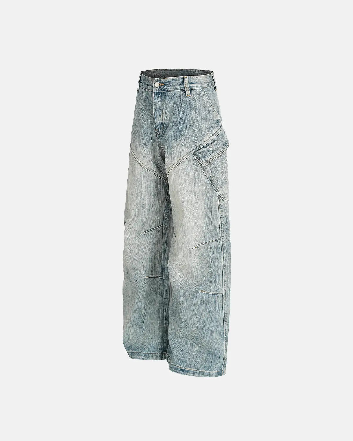 Inflation Stitching Bamboo Weave Baggy Jeans, loose fit streetwear with bamboo textured fabric and relaxed silhouette.