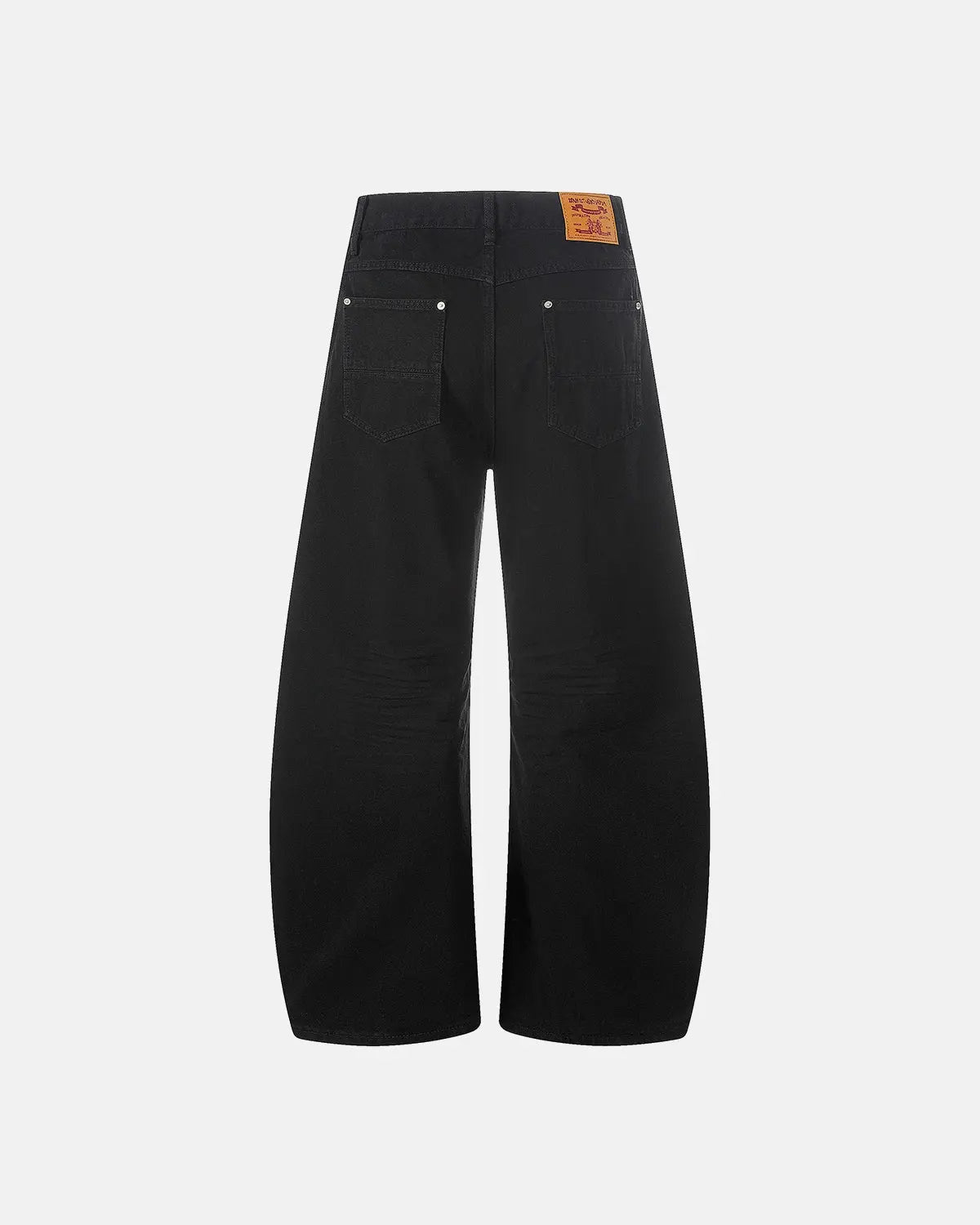 Black baggy jeans from Inflation Streetwear featuring a relaxed fit and casual style, shown on a model.