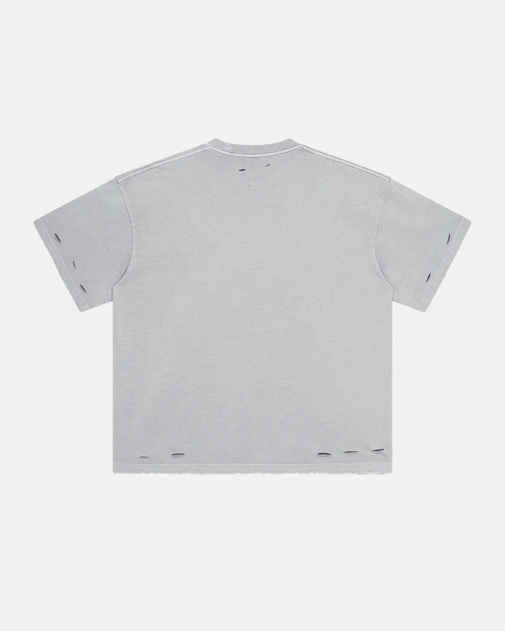 Inflation Streetwear oversized ripped distressed washed T-shirt with frayed holes and casual fit, showcasing a relaxed street style.