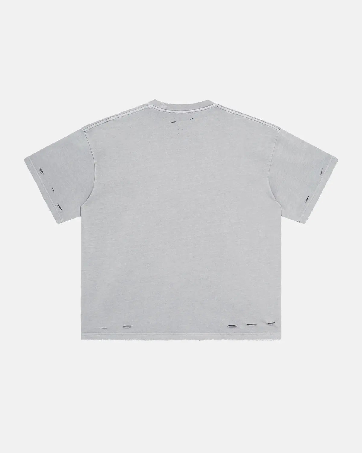 Inflation Streetwear oversized ripped distressed washed T-shirt with frayed holes and casual fit, showcasing a relaxed street style.