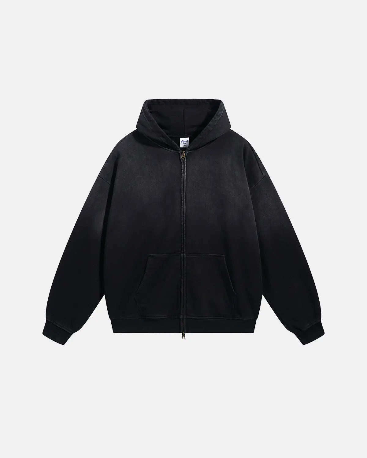 Inflation Monkey Wash French Terry Zip-Up Hoodie showing front view with hood and zip closure, casual and comfortable style.