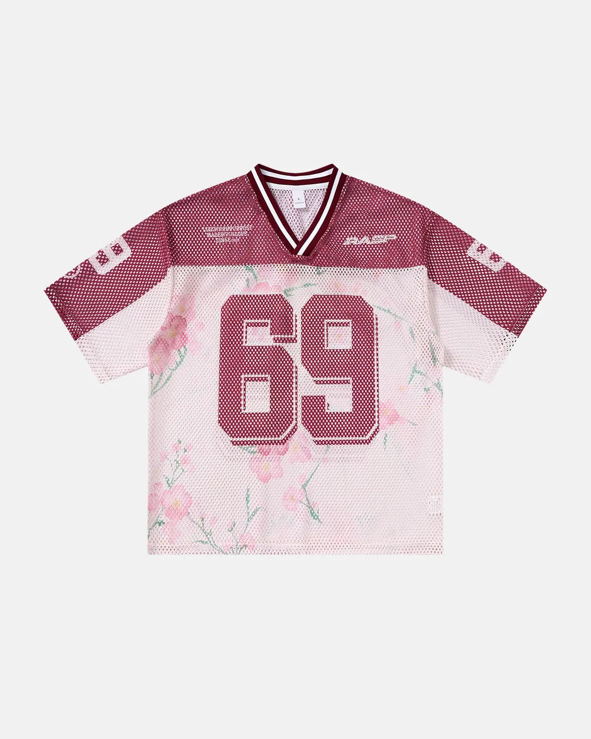 Floral digital print mesh jersey from Inflation Streetwear featuring vibrant floral patterns and lightweight breathable fabric.
