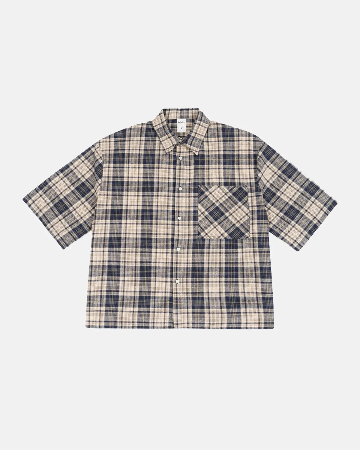 Inflation Streetwear boxy fit plaid shirt with a relaxed style, featuring a classic checkered pattern and button-down front.