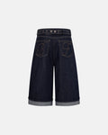 Inflation streetwear Cinch Back Baggy Denim Jorts, relaxed fit denim pants with cinch back detail, casual streetwear style.