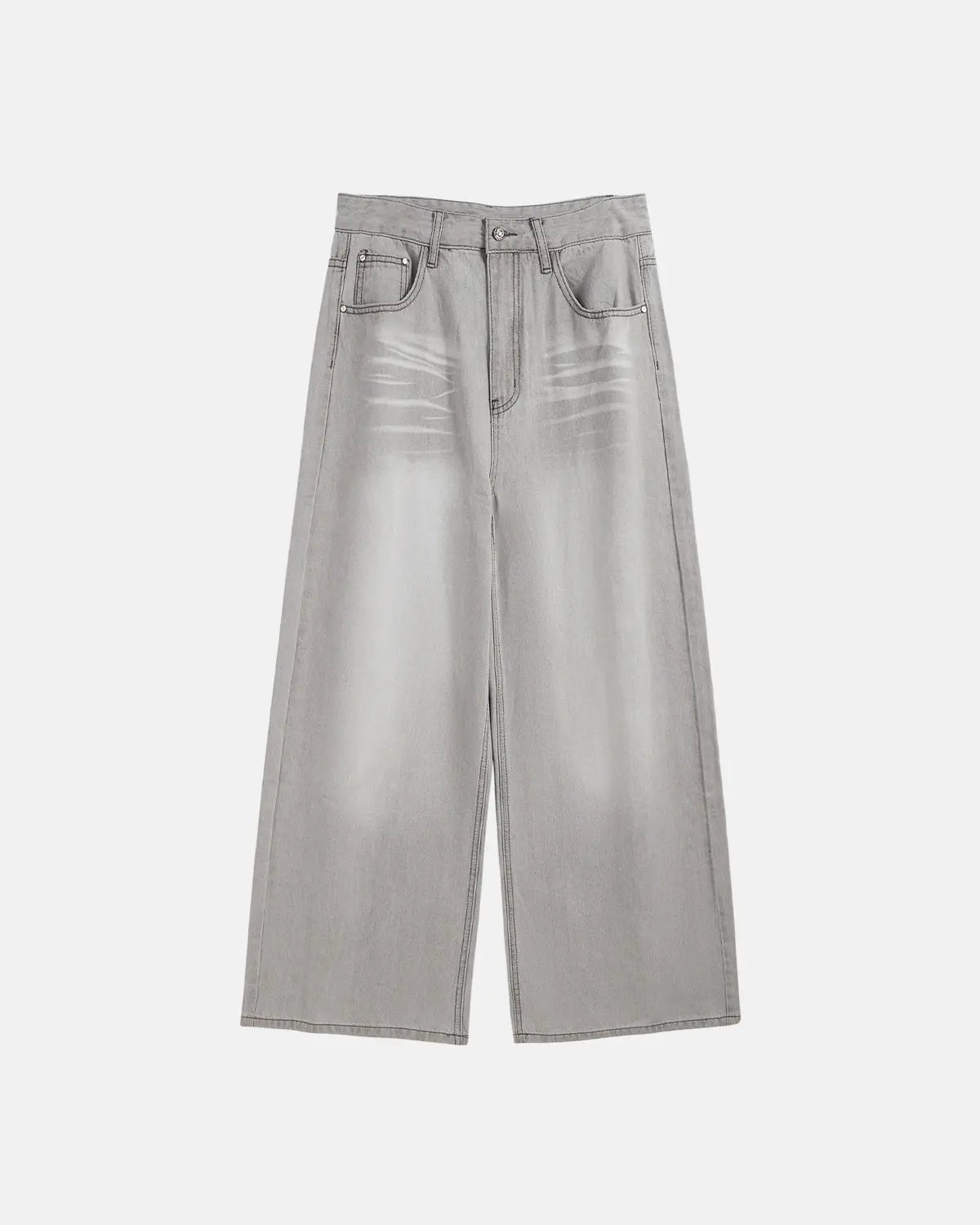Washed distressed baggy jeans by INFLATION featuring a relaxed fit and ripped details, styled for streetwear fashion.