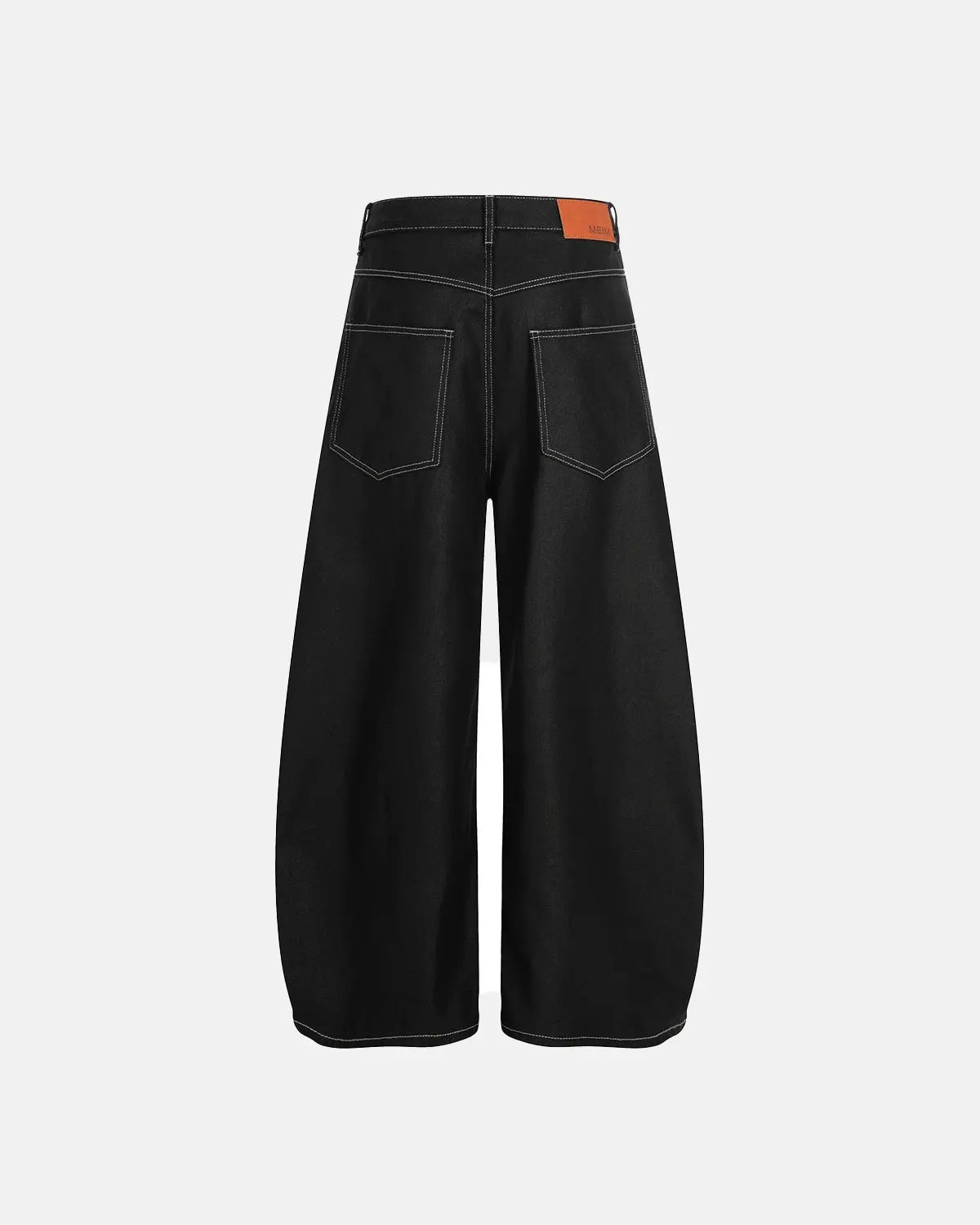 Letter graphic cargo barrel jeans by INFLATION featuring streetwear style, with visible letter patches and relaxed fit design.
