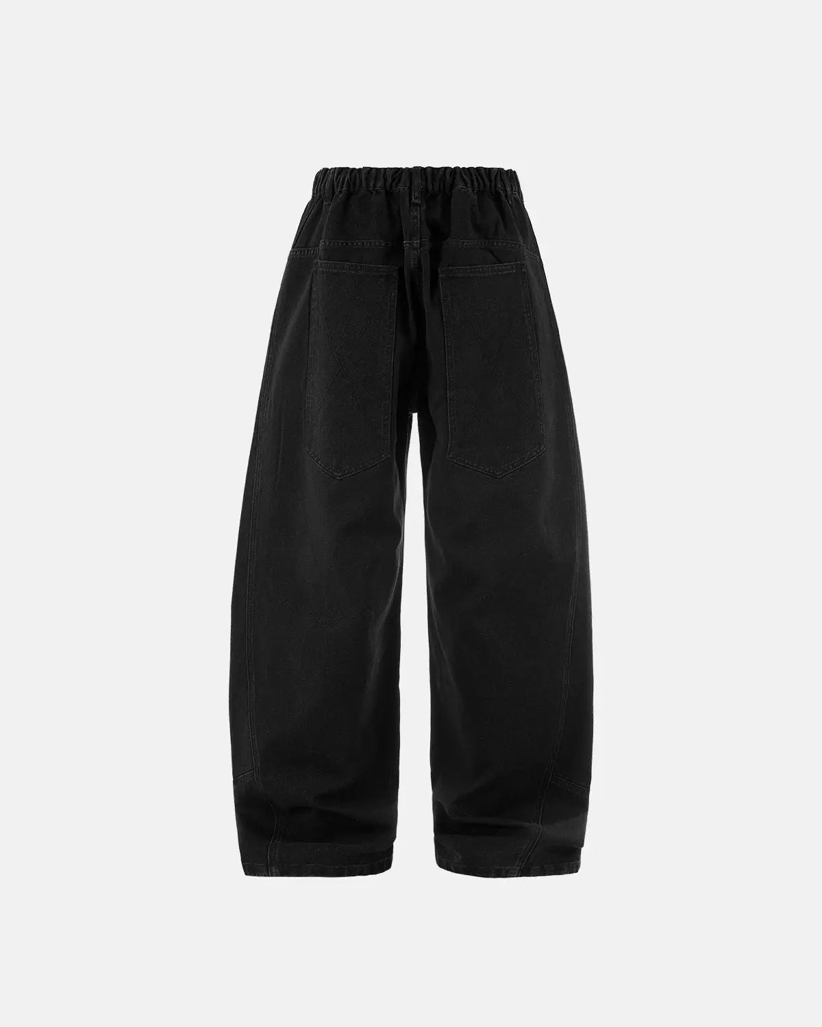 Acid washed black barrel jeans by INFLATION featuring a relaxed fit and vintage-style distressing on denim.