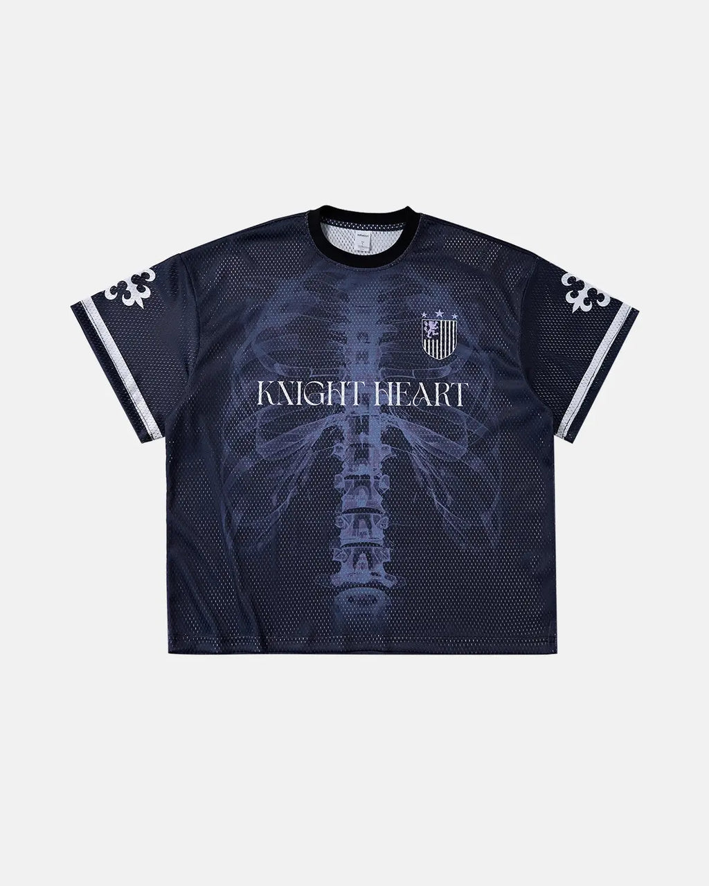 Inflation streetwear X-Ray Skeleton Graphic Mesh Jersey featuring a detailed skeletal print on lightweight mesh fabric.