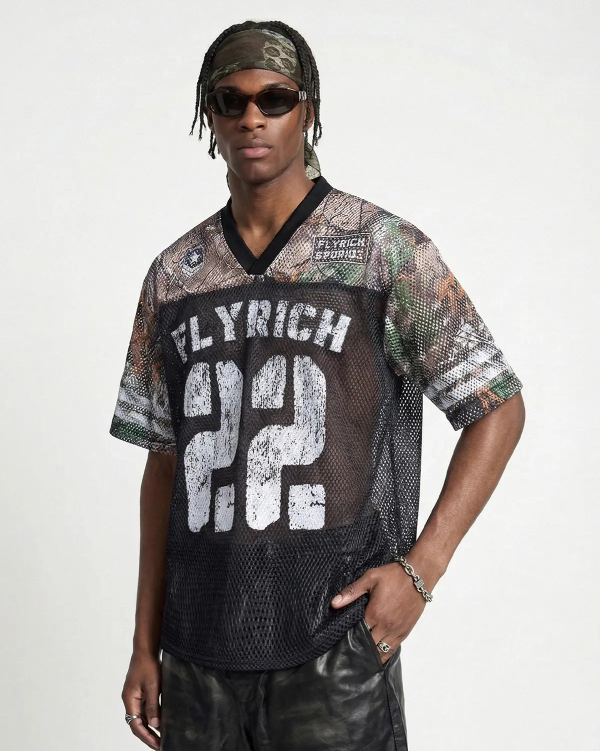 Inflation Streetwear camo mesh digital print jersey tee featuring a camouflage pattern and breathable mesh fabric.