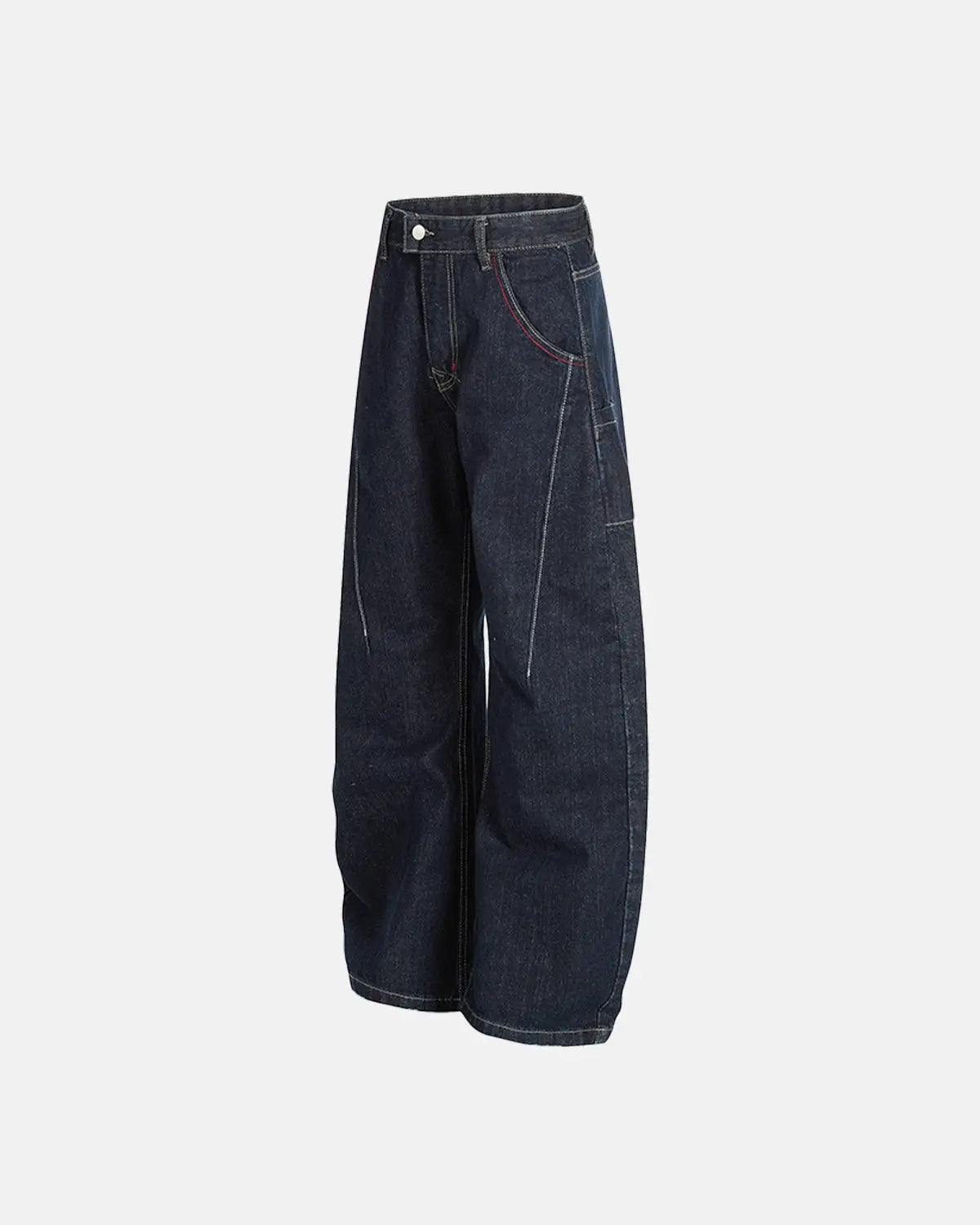 Raw blue deconstructed baggy jeans from Inflation Streetwear, featuring relaxed fit and distressed details.