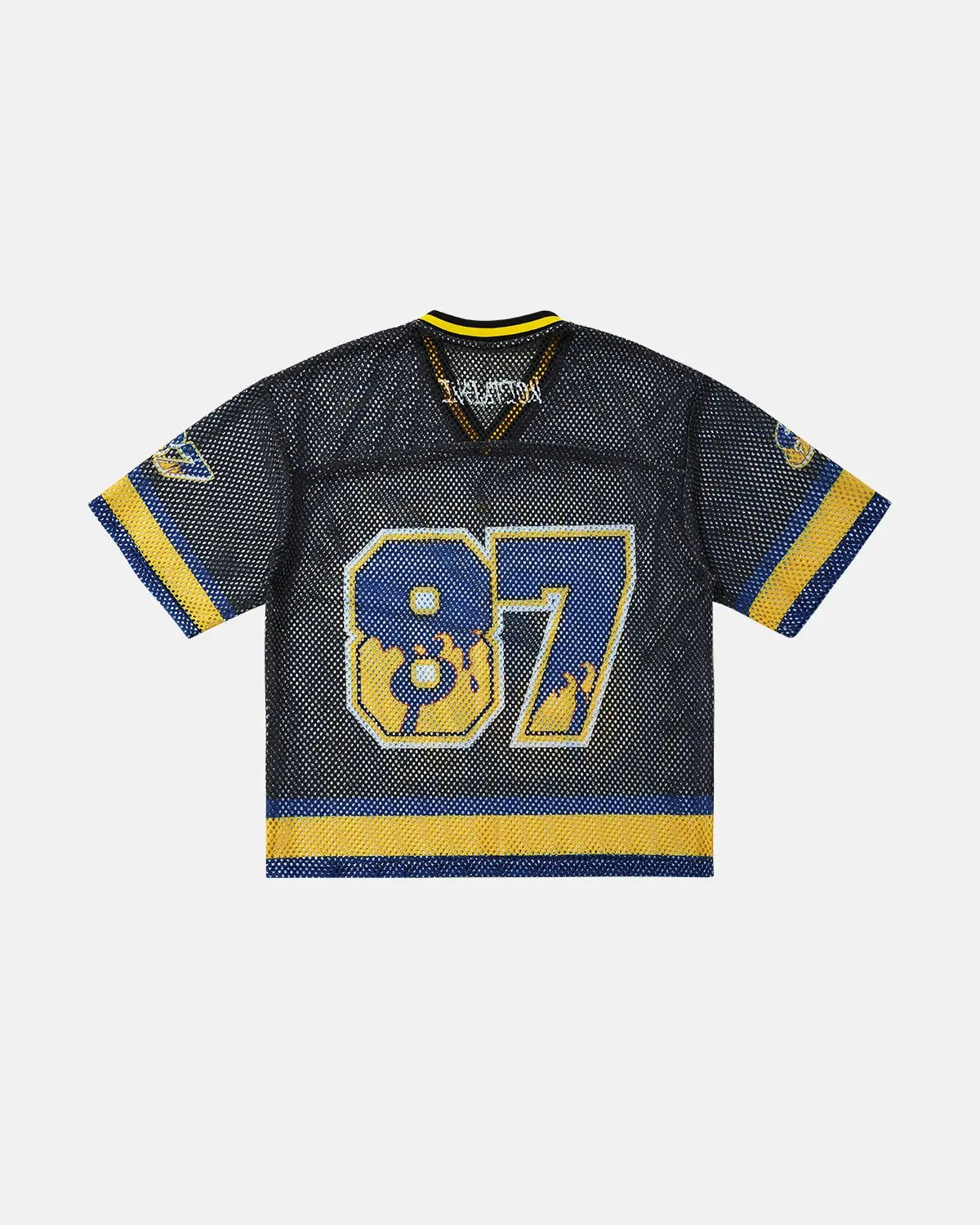 Inflation Streetwear 87 Jersey Mesh Print Tee featuring a breathable mesh fabric and bold graphic design.