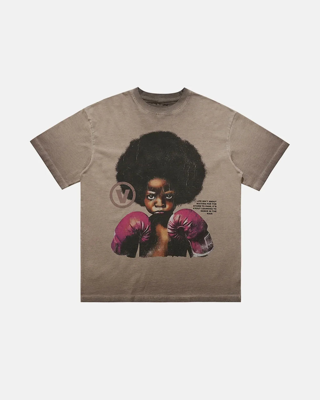 Vintage graphic oversize T-shirt by INFLATION, featuring bold streetwear design and relaxed fit, displayed on a hanger.