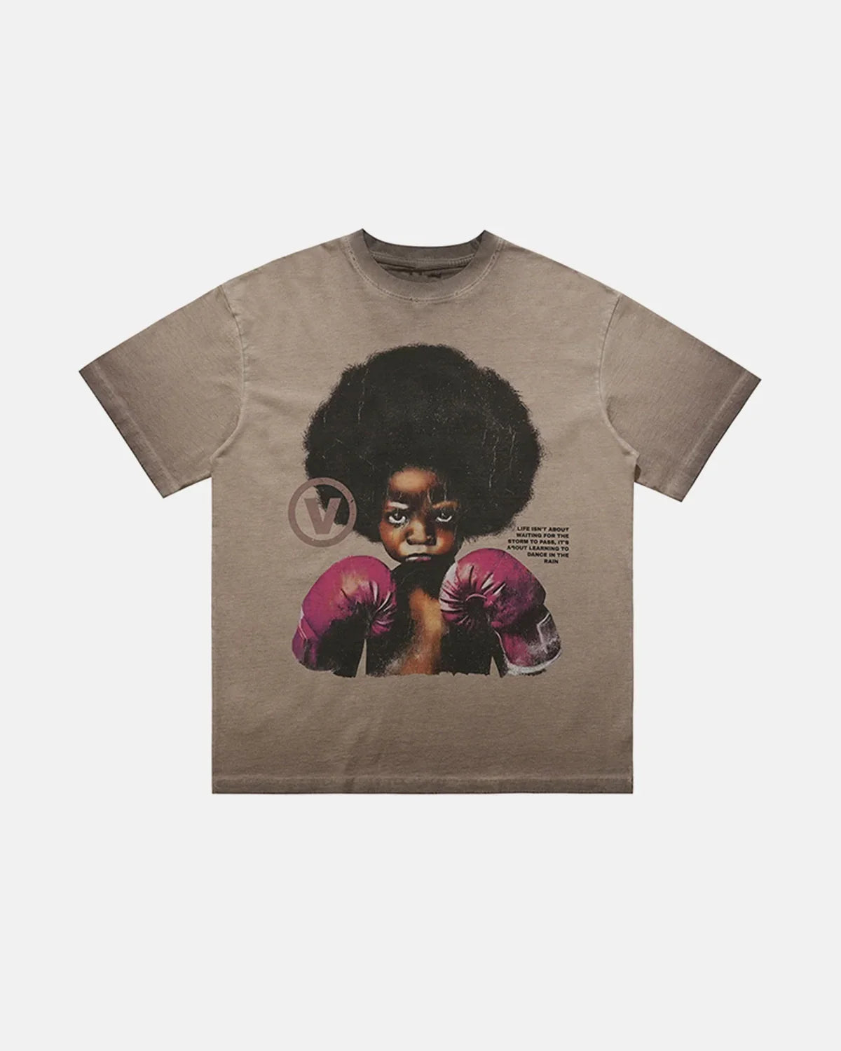 Vintage graphic oversize T-shirt by INFLATION, featuring bold streetwear design and relaxed fit, displayed on a hanger.