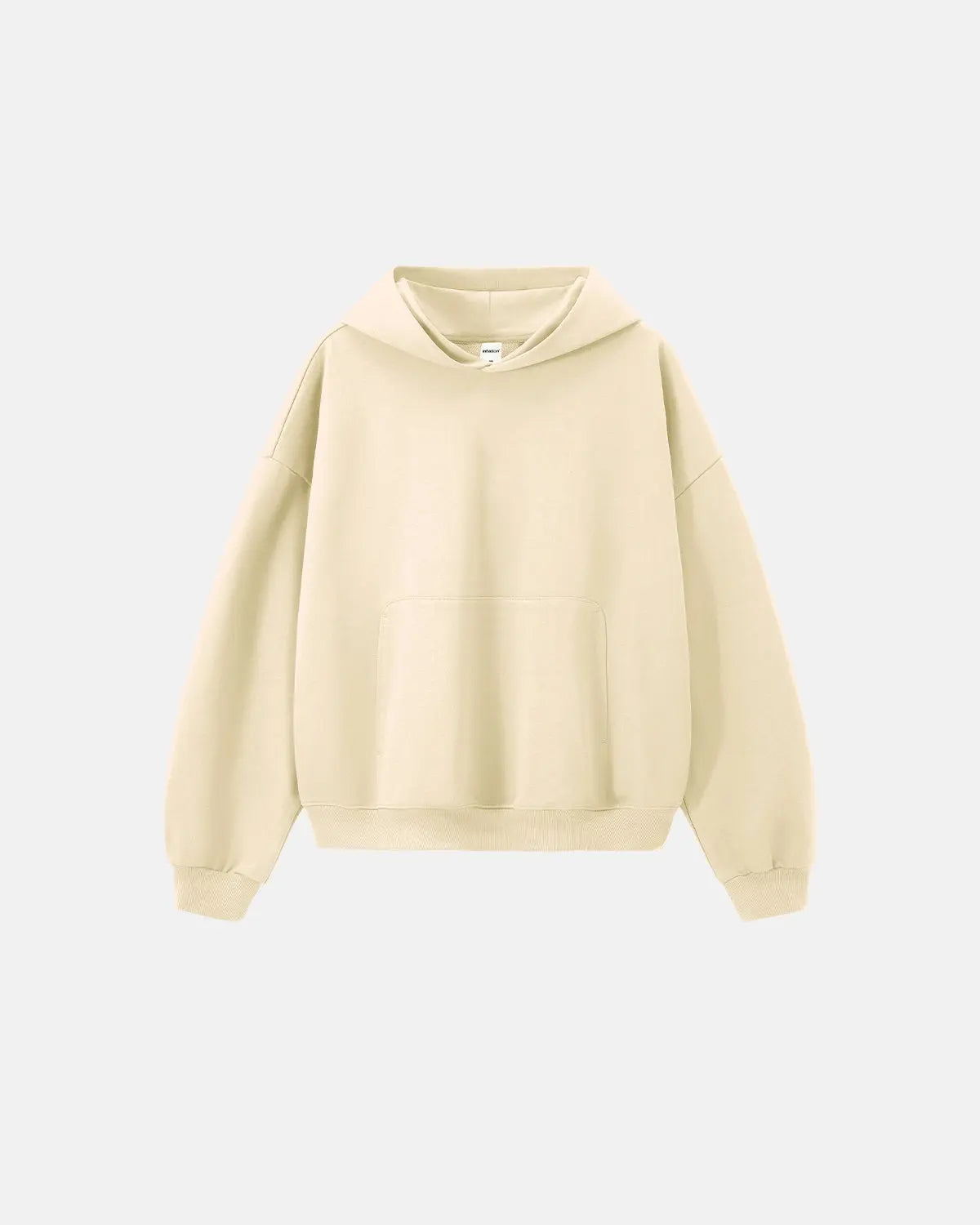 Blank boxy fit French Terry hoodie by INFLATION, featuring a casual style and comfortable fabric, shown in a neutral color.