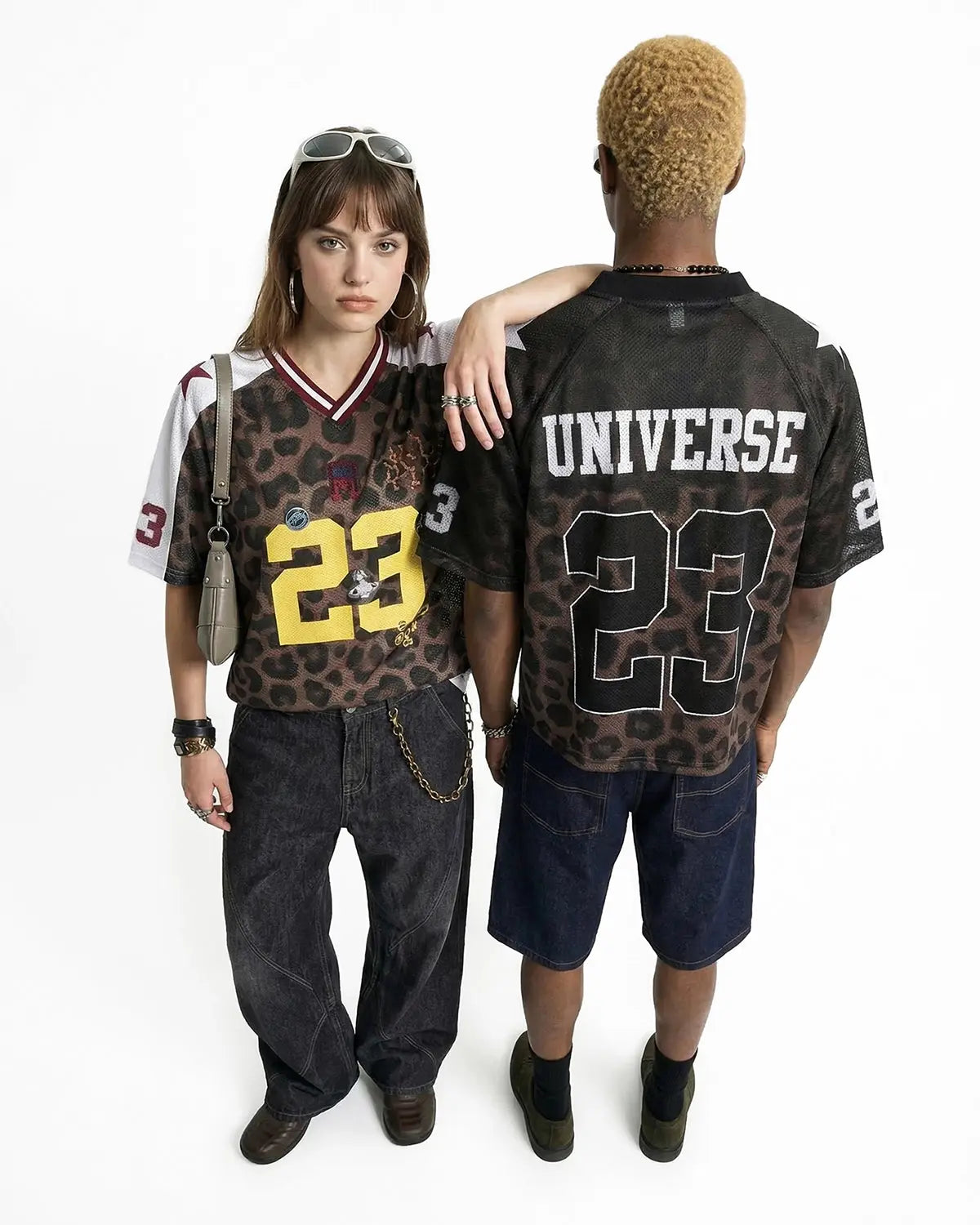INFLATION Number 23 Leopard Mesh Jersey featuring bold leopard print fabric, lightweight mesh material, and streetwear style.