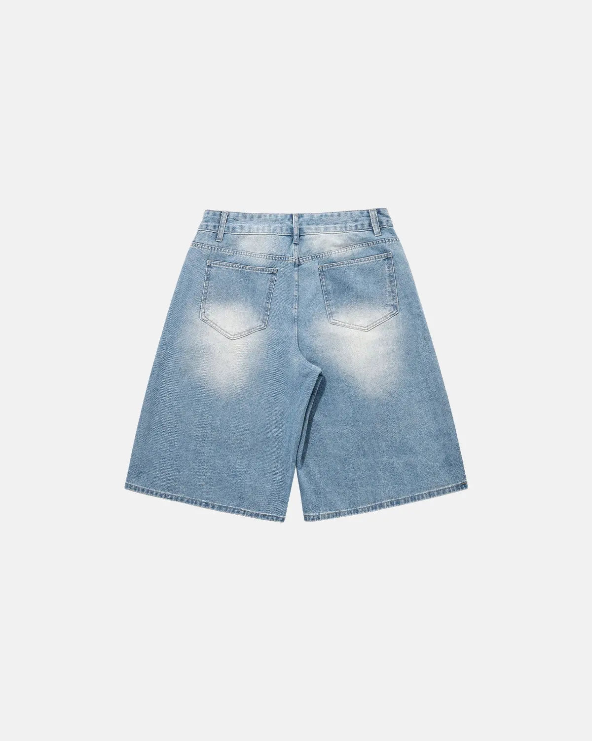 Blue rhinestone baggy jeans shorts by INFLATION, stylish streetwear pants with rhinestone embellishments and relaxed fit.