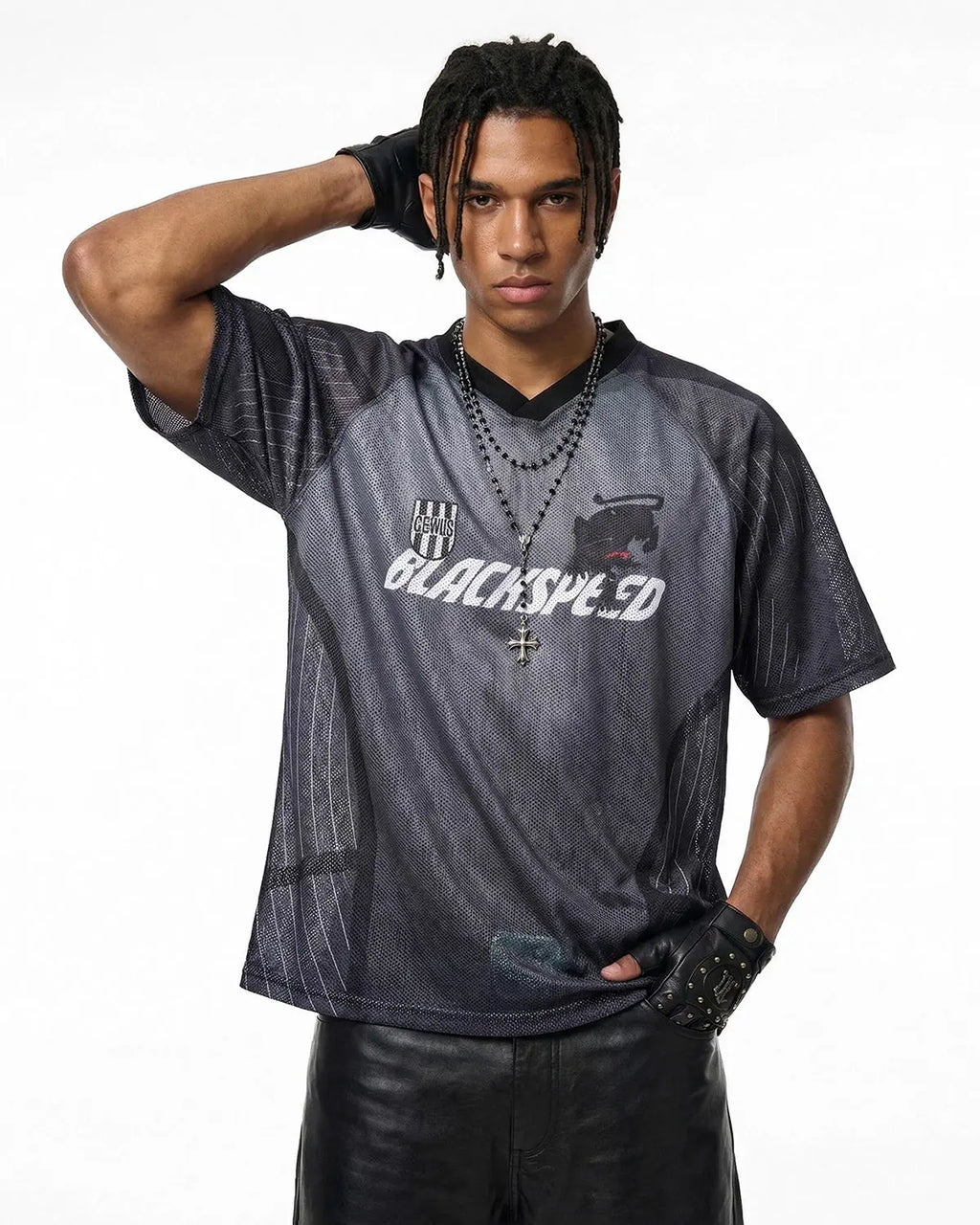 Inflation Athletic Panel Mesh Jersey T-shirt featuring breathable mesh fabric and stylish streetwear design.