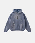 Inflation streetwear graffiti print acid washed fleece hoodie, casual urban style with vibrant graffiti design and comfortable fit.