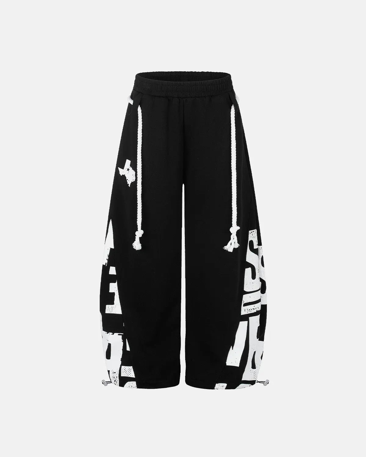 Inflation Streetwear graphic barrel sweatpants featuring bold logo design and relaxed fit, made for comfortable casual wear.