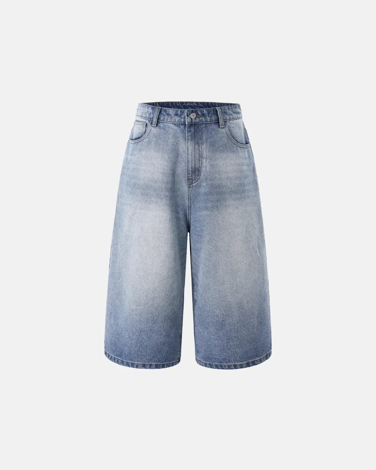 Washed baggy longline jorts by Inflation Streetwear, relaxed-fit denim pants with distressed finish and extended length.