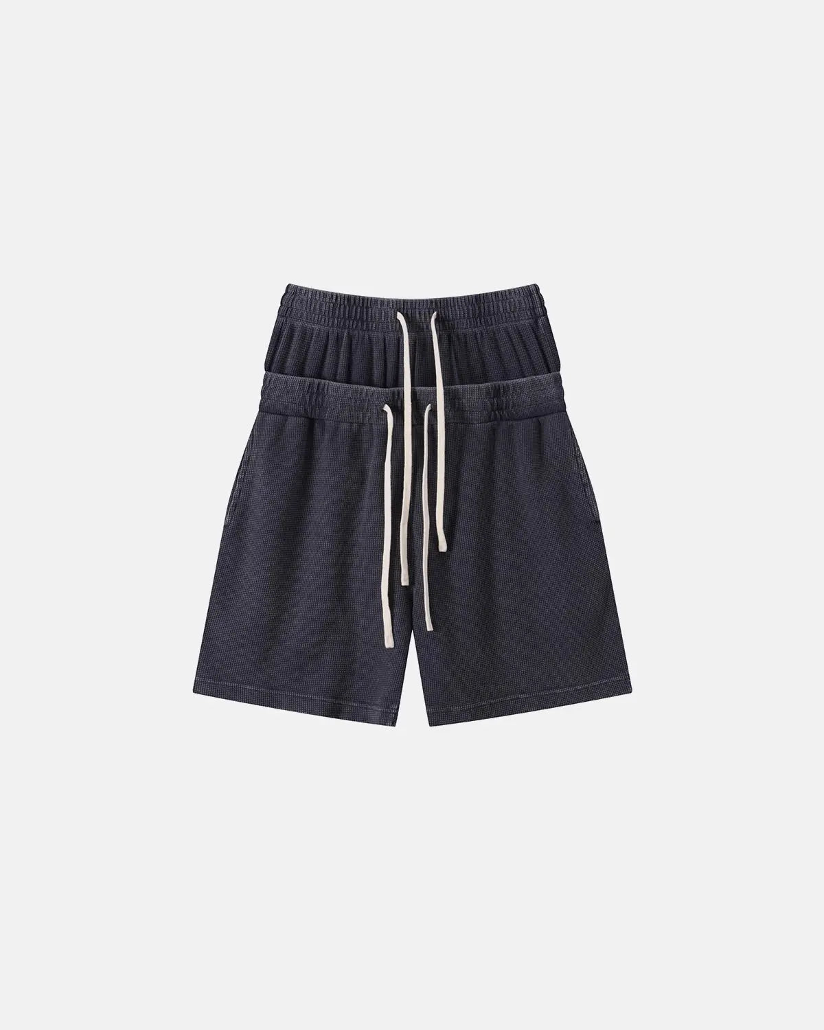 Inflation Double Waist Acid Wash Waffle Shorts, stylish streetwear pants with a unique acid wash pattern and double waistband detail.
