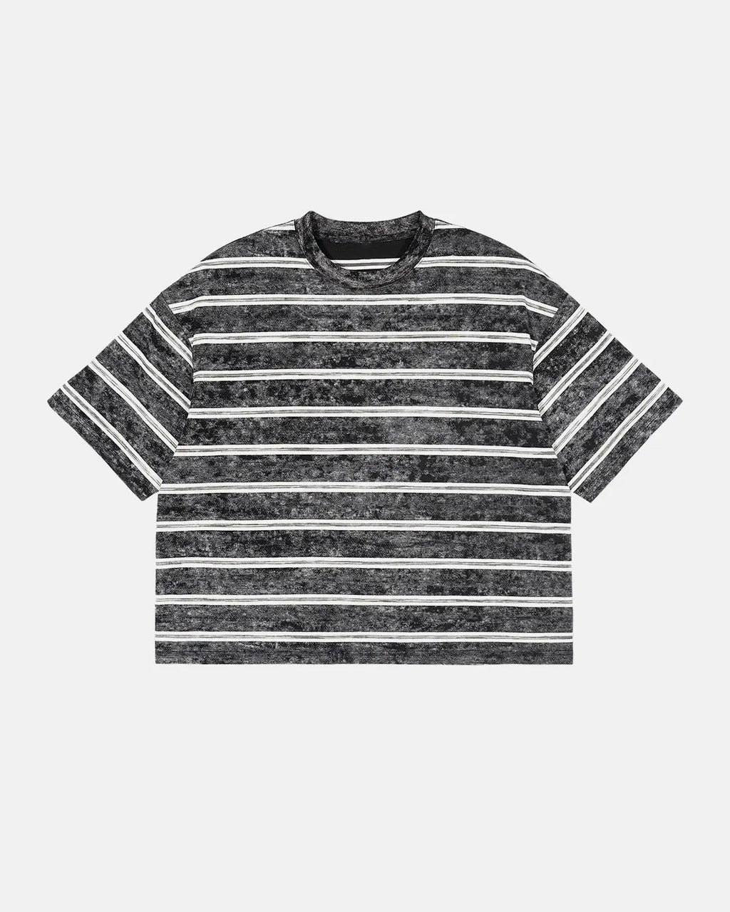 Vintage washed striped boxy T-shirt by INFLATION Streetwear, featuring a relaxed fit and casual style.
