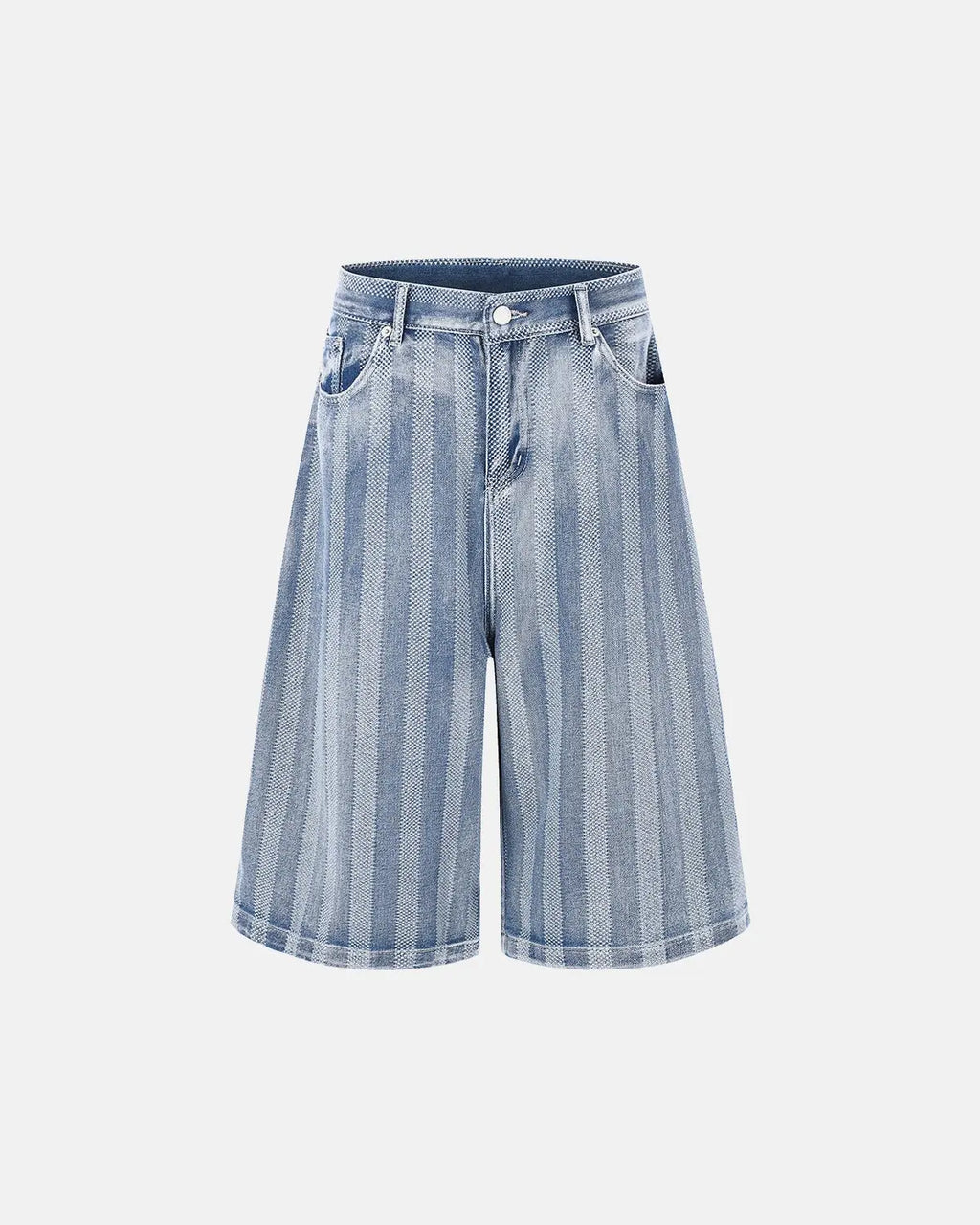Woven texture baggy jorts from INFLATION streetwear with relaxed fit and distressed denim appearance, casual summer fashion style.