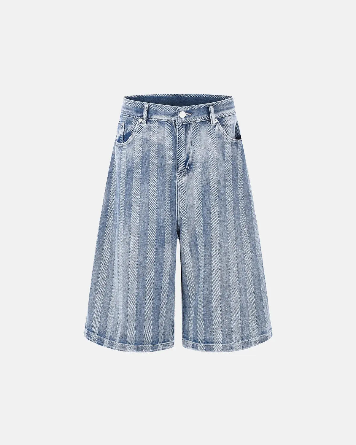 Woven texture baggy jorts from INFLATION streetwear with relaxed fit and distressed denim appearance, casual summer fashion style.